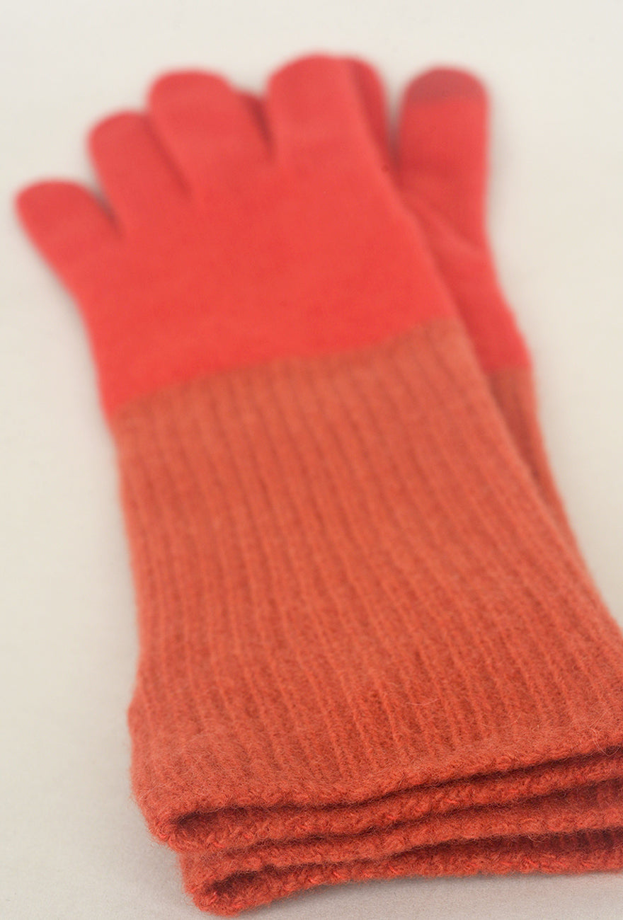 Santacana Madrid Long Wool/Cashmere Ribbed Knit Glove, Carmine One Size Carmine