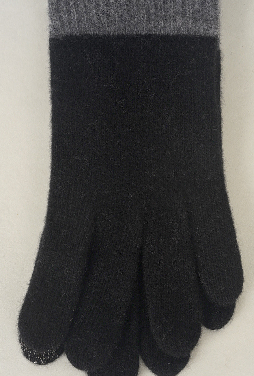 Santacana Madrid Long Wool/Cashmere Ribbed Knit Glove, Black/Gray One Size Black