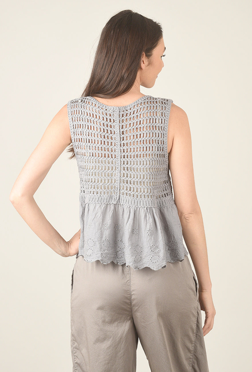 POL Boho Scallop Trim Tank, Heather Gray 