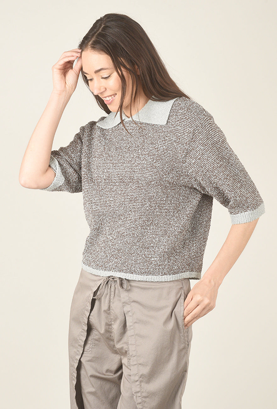 Grade & Gather Two Tone Collar Sweater, Sky/Brown 