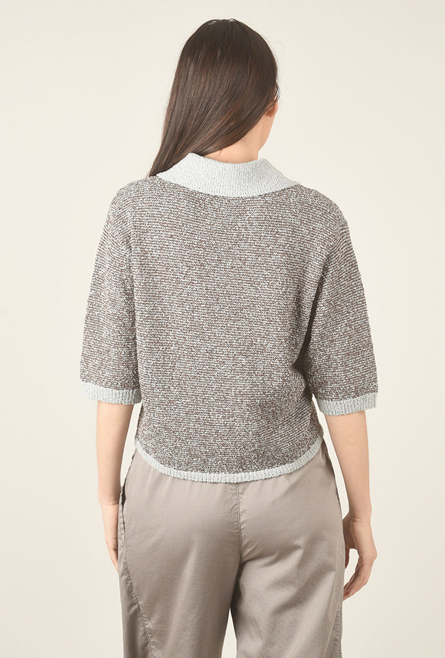Grade & Gather Two Tone Collar Sweater, Sky/Brown 