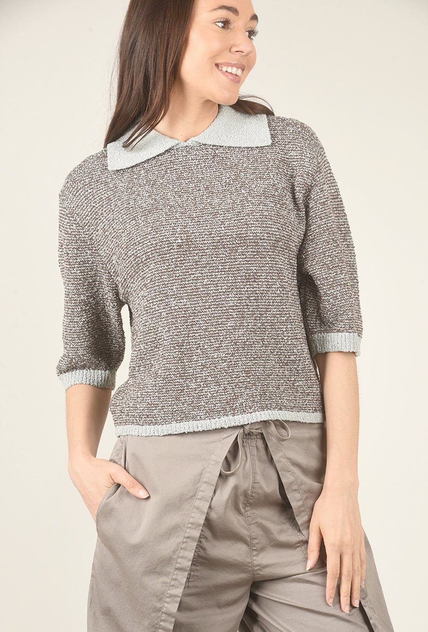 Grade & Gather Two Tone Collar Sweater, Sky/Brown 
