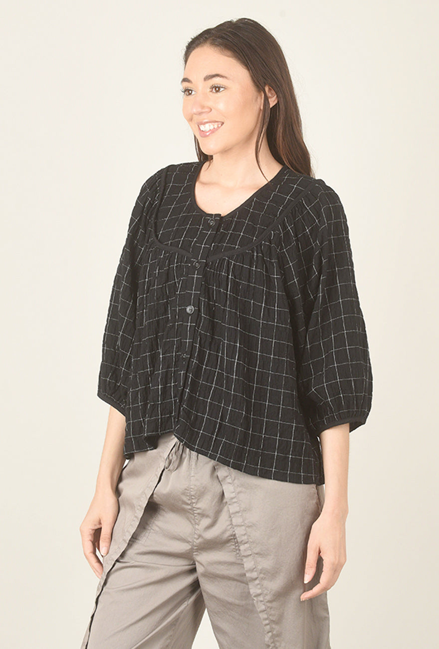 Grade & Gather Twill Tape Puff Sleeve Top, Black 