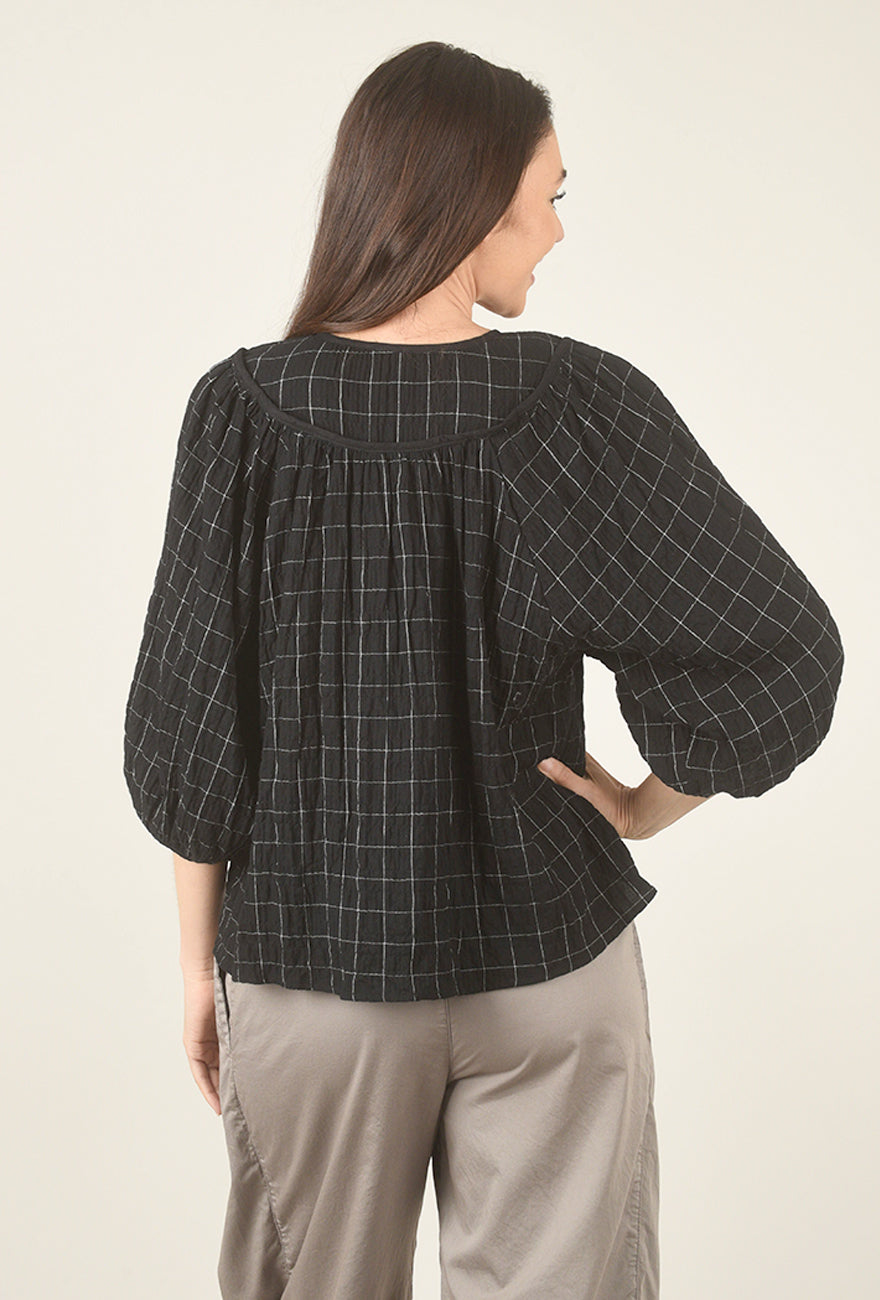 Grade & Gather Twill Tape Puff Sleeve Top, Black 