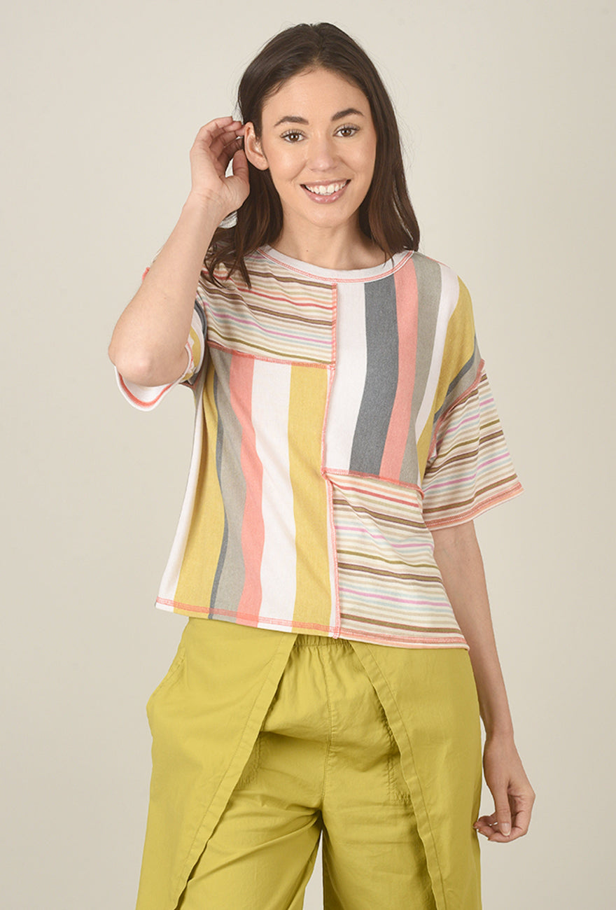 Mixed Stripes Top, Pink Multi