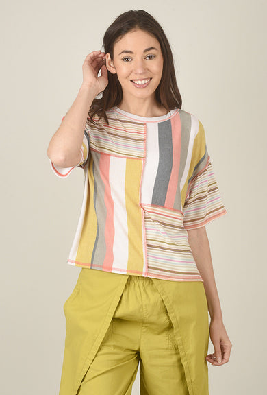 Mystree Mixed Stripes Top, Pink Multi 