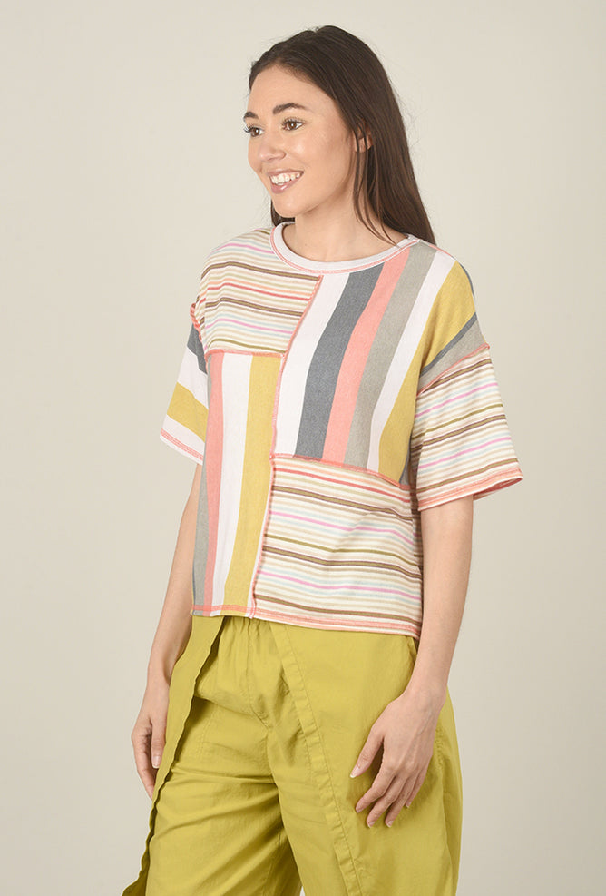 Mystree Mixed Stripes Top, Pink Multi 
