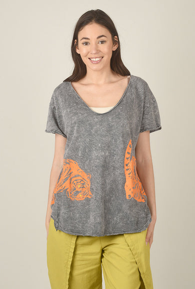 I Love Linen Tiger Graphic Tee, Gray 
