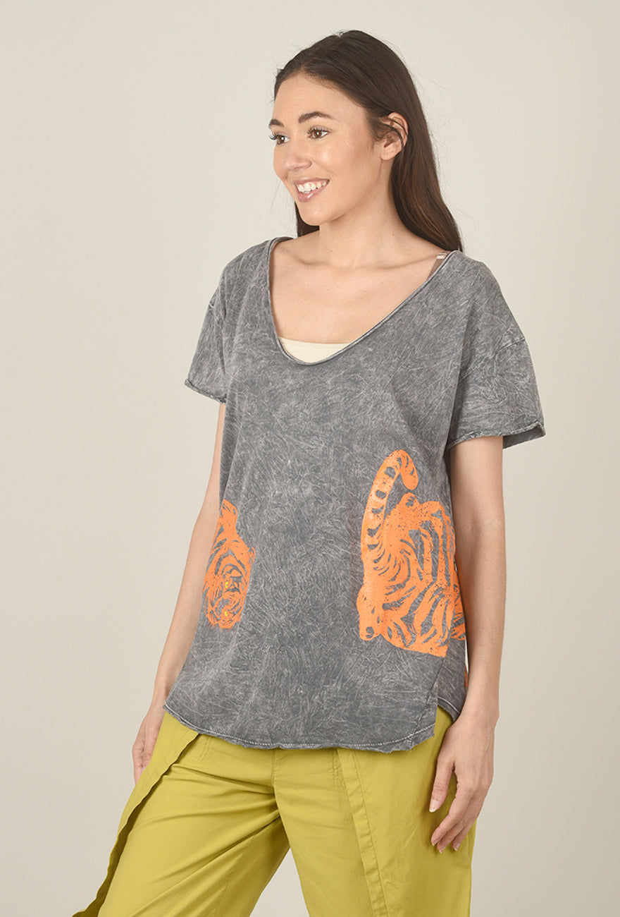 Tiger Graphic Tee, Gray Angle 2