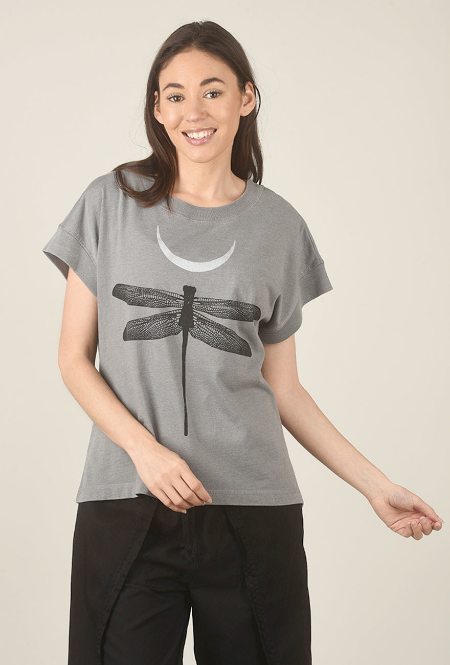 Dragon Fly Crescent Tee, Gray