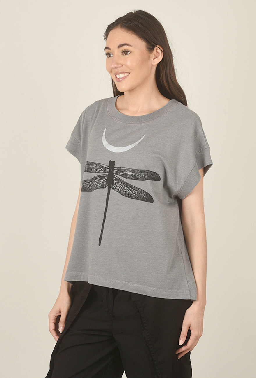 Dragon Fly Crescent Tee, Gray