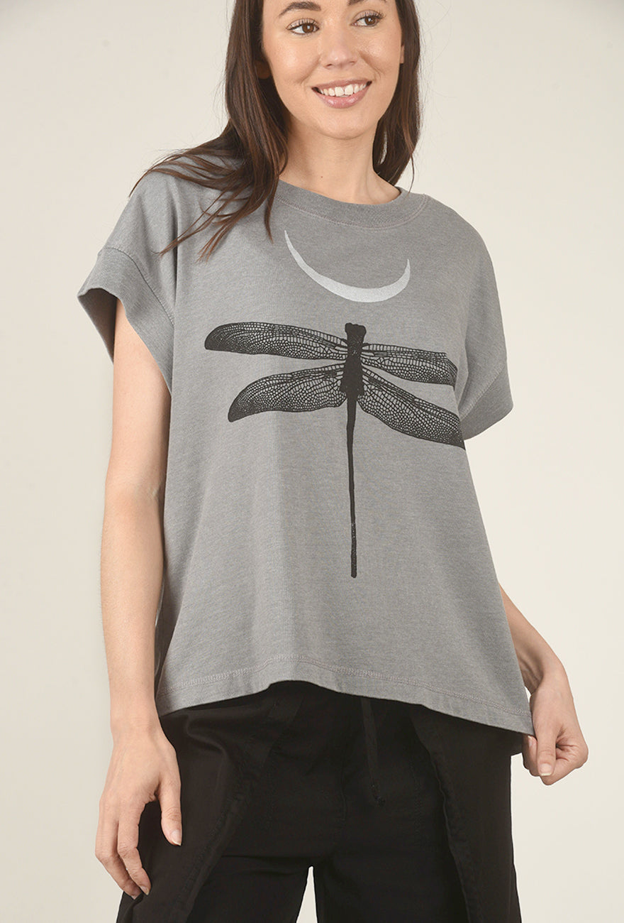 Dragon Fly Crescent Tee, Gray Angle 4