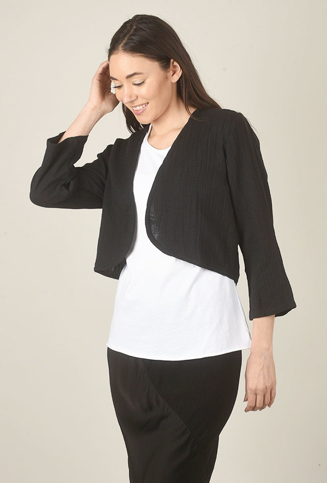 Tulip Cotton Gauze Bolero, Black 