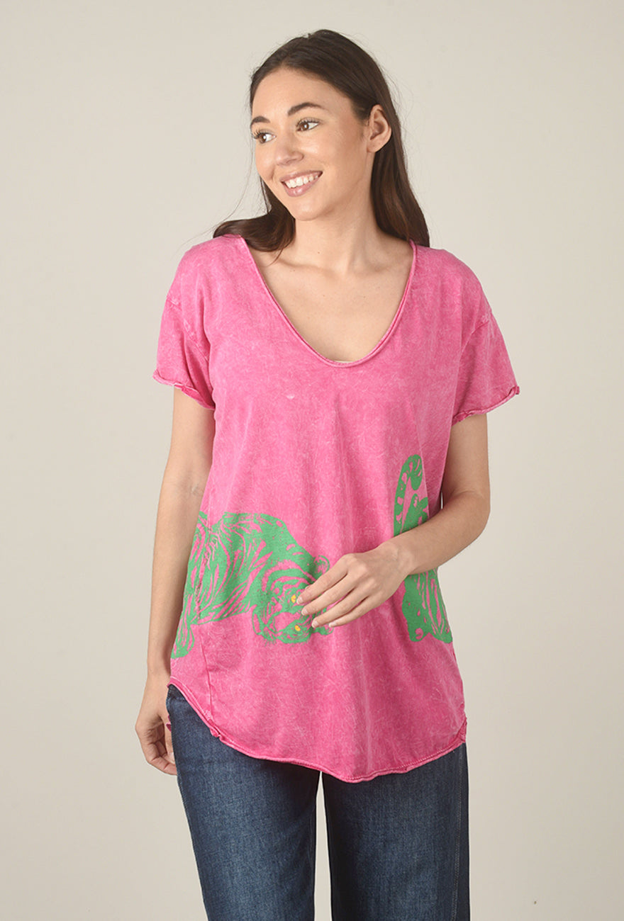 I Love Linen Tiger Graphic Tee, Pink 