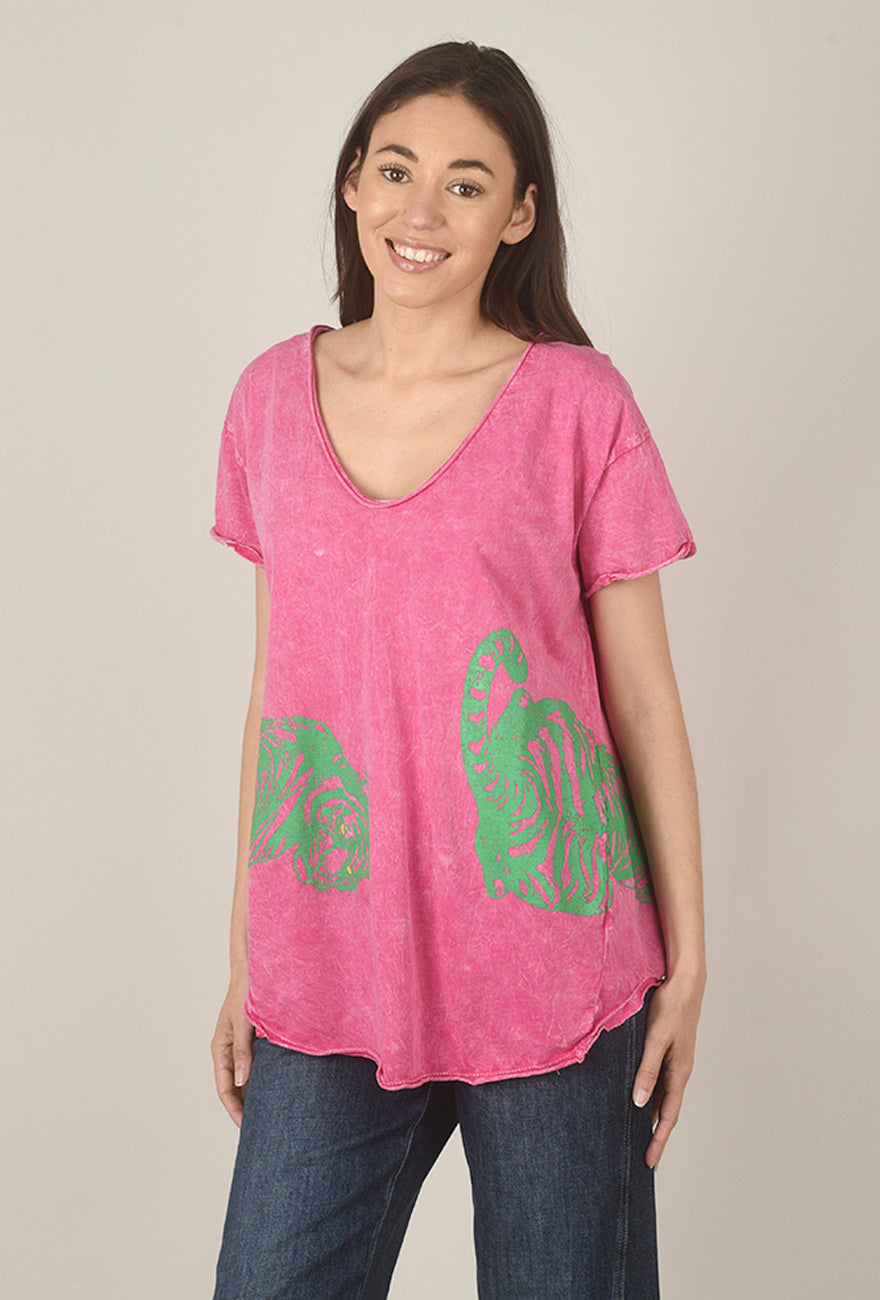 Tiger Graphic Tee, Pink