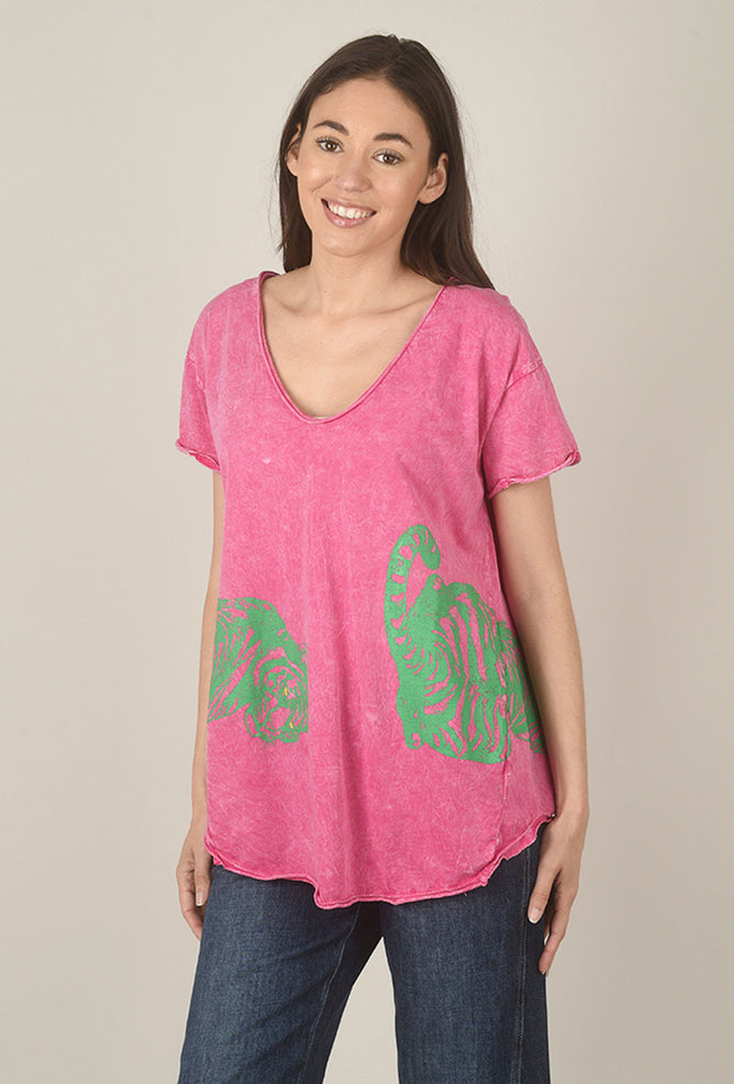 I Love Linen Tiger Graphic Tee, Pink 