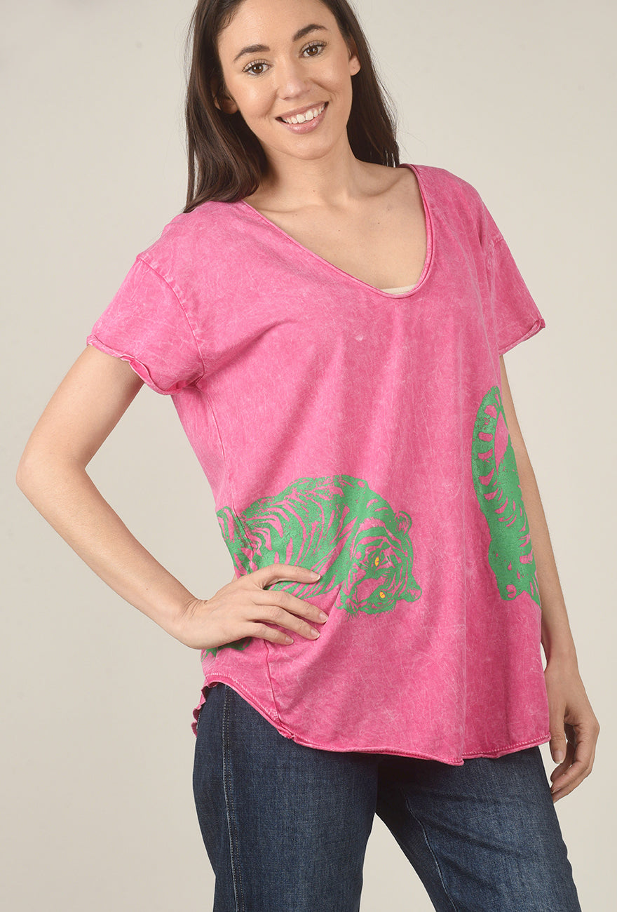 Tiger Graphic Tee, Pink