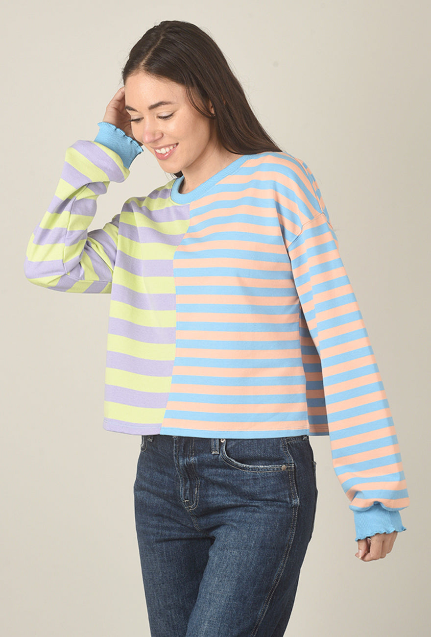 Weighted Stripes Sweatshirt, Turquoise Mix Angle 2