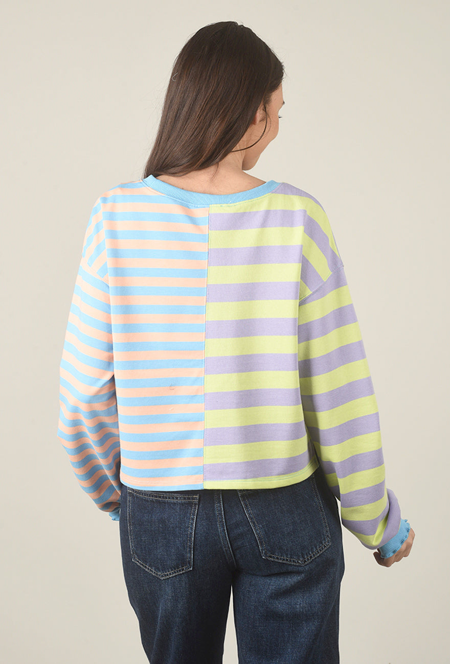 Weighted Stripes Sweatshirt, Turquoise Mix