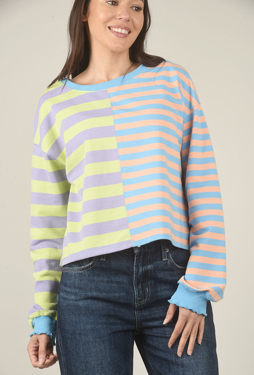 Weighted Stripes Sweatshirt, Turquoise Mix
