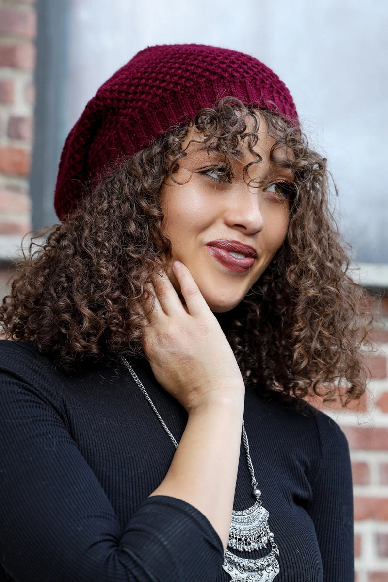 Leto Accessories Comfy Waffle-Knit Beanie, Burgundy 