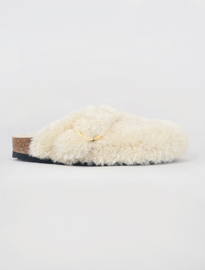 Birkenstock Boston Big Buckle Teddy Shearling, Eggshell 