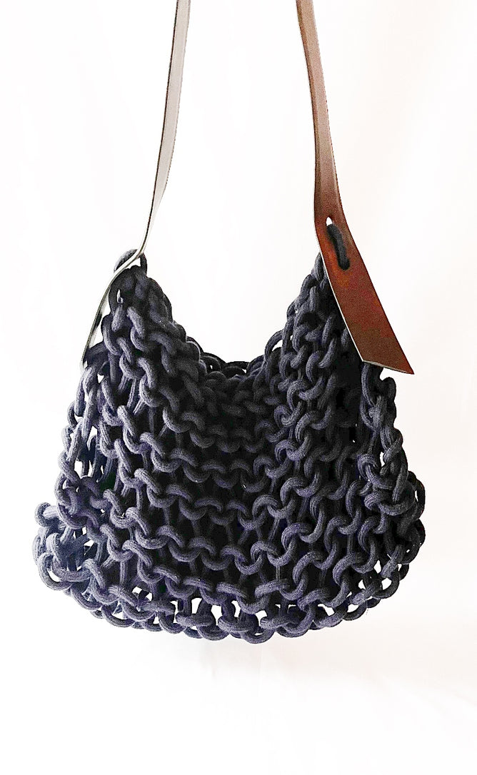 Alienina Alia Cashmere Woven Bag, Navy One Size Navy