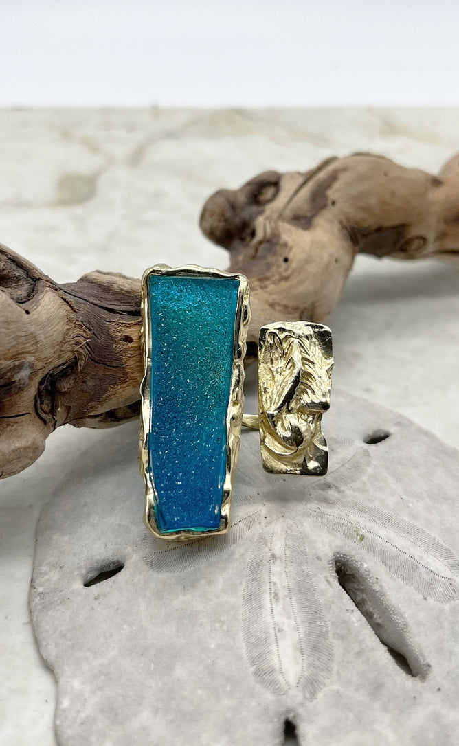 Kalliope Bronze Statement Ring, Blue Resin One Size Gold