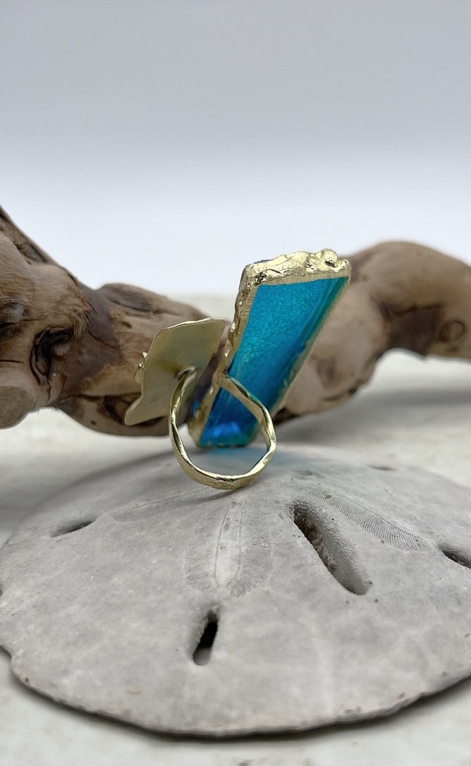 Kalliope Bronze Statement Ring, Blue Resin One Size Gold