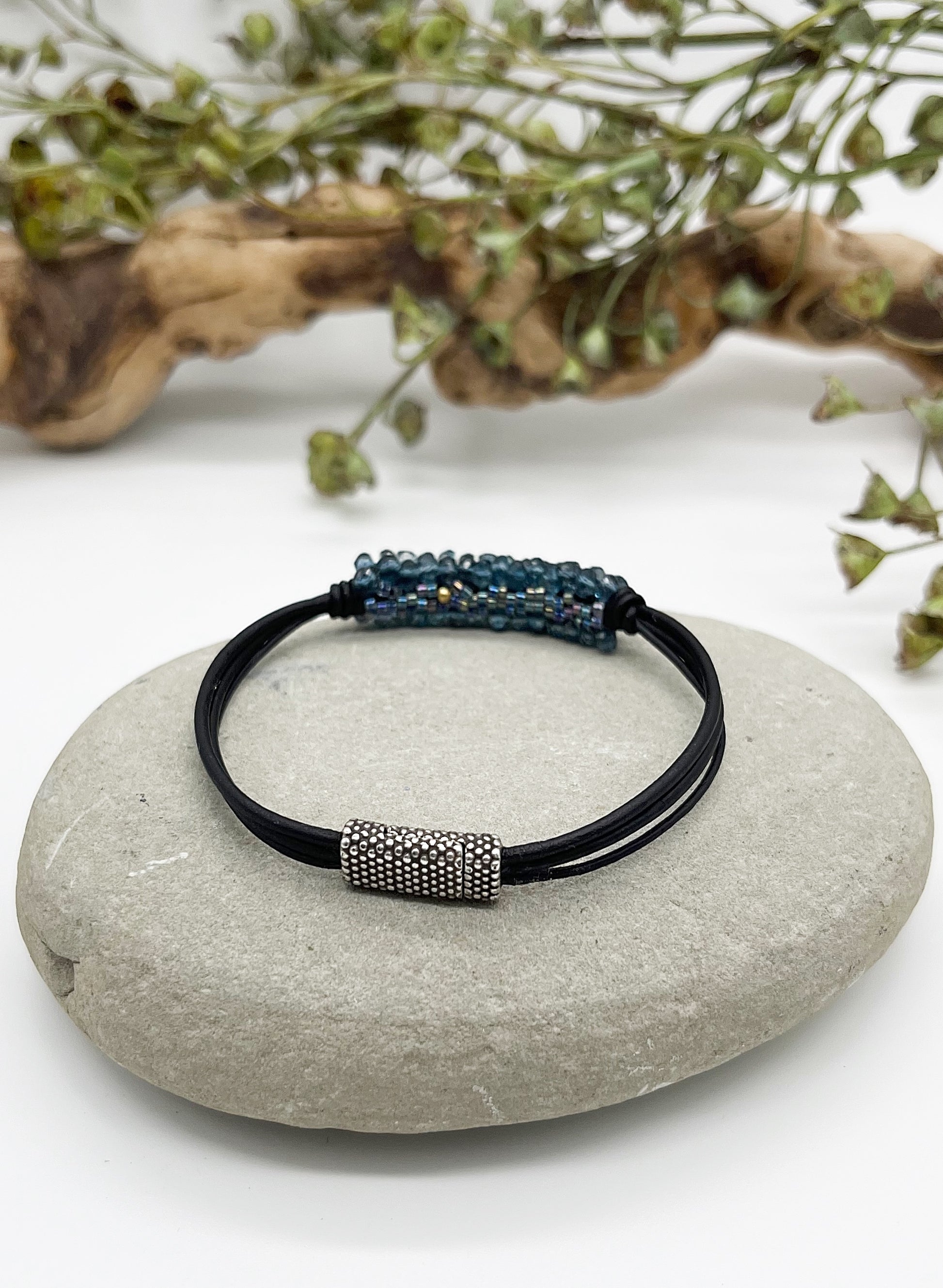 Martell Studio London Blue Topaz Leather Bracelet 