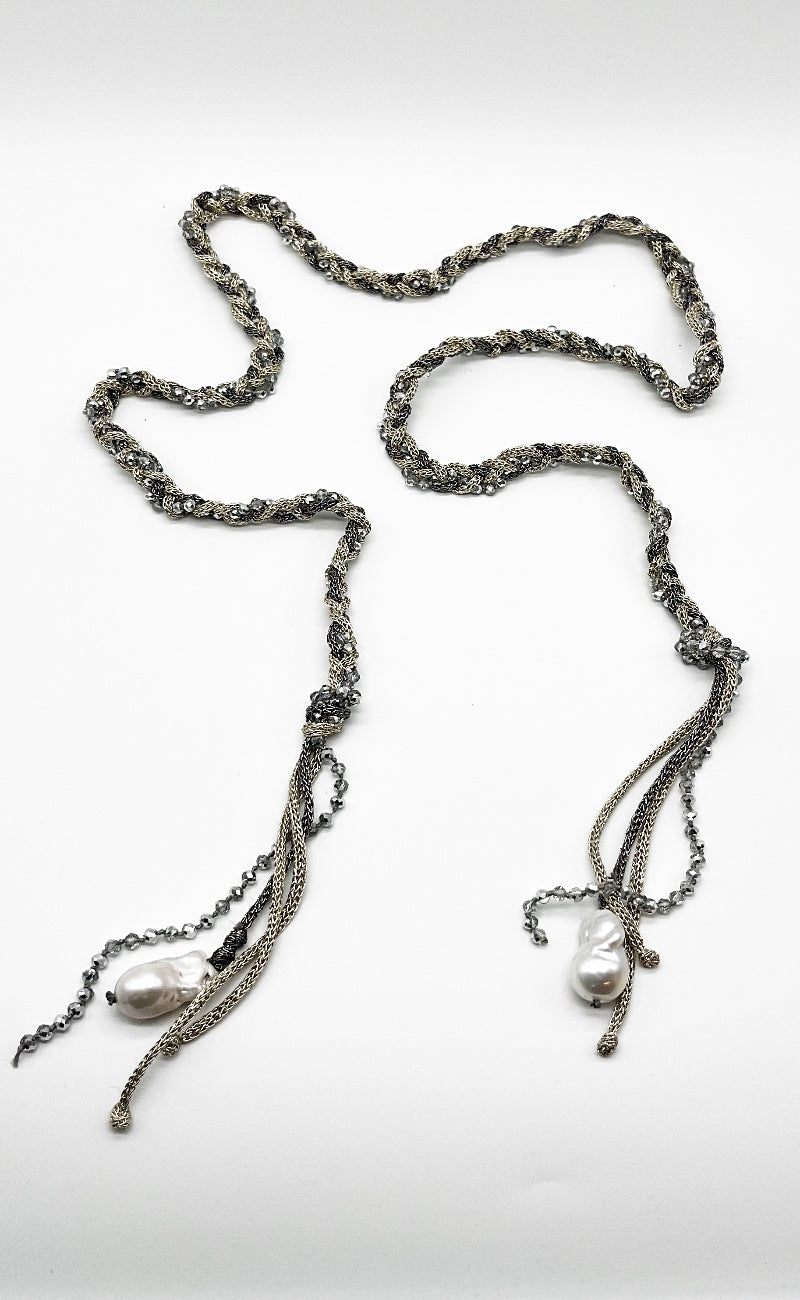 Mela Braided Glam Pearl Lariat, Silver One Size Silver