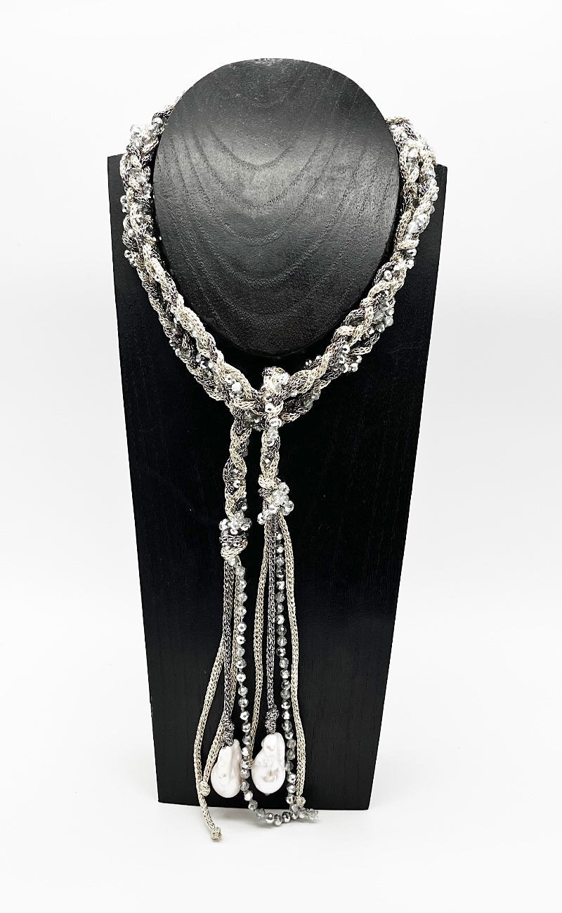 Mela Braided Glam Pearl Lariat, Silver One Size Silver