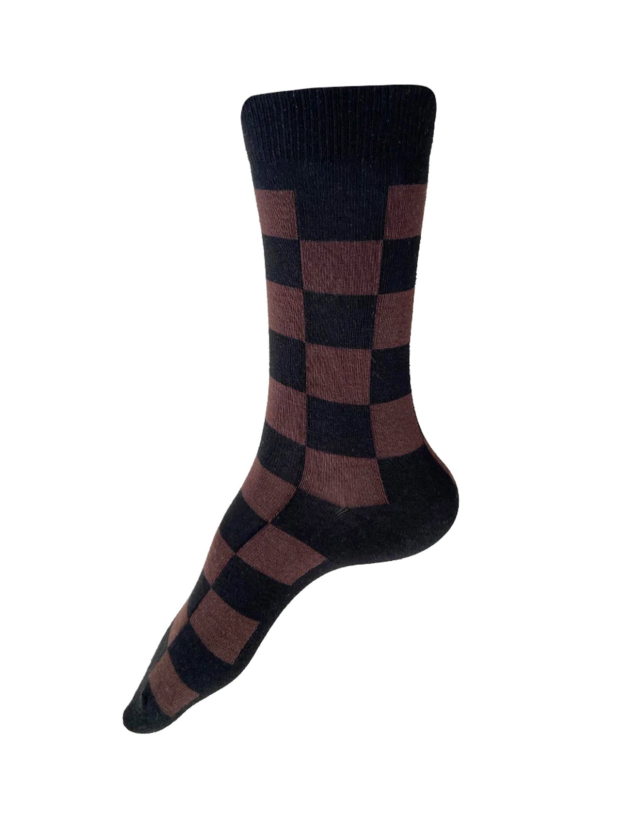 This Night Katsura Check Crew Socks, Brown/Black 