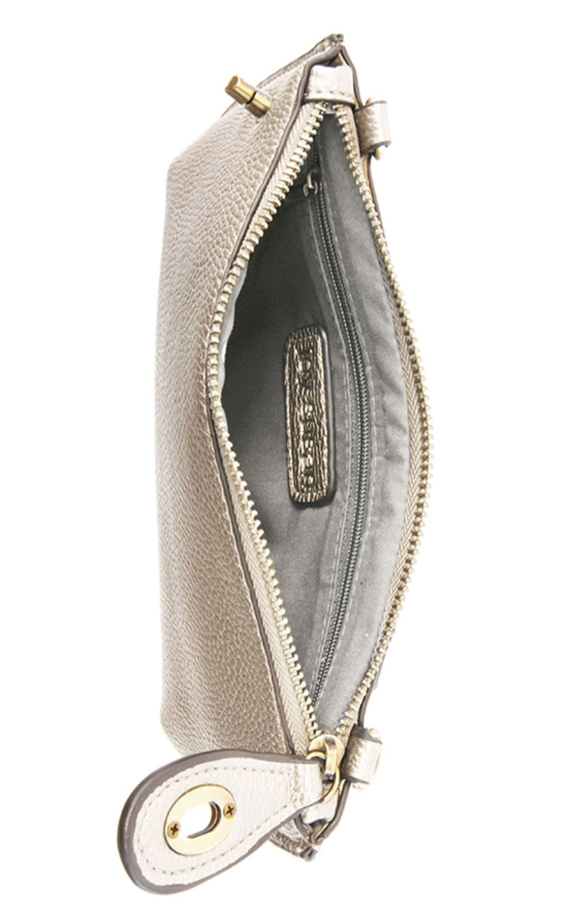 Joy Susan Mini Crossbody Wristlet, Metallic Pearl 