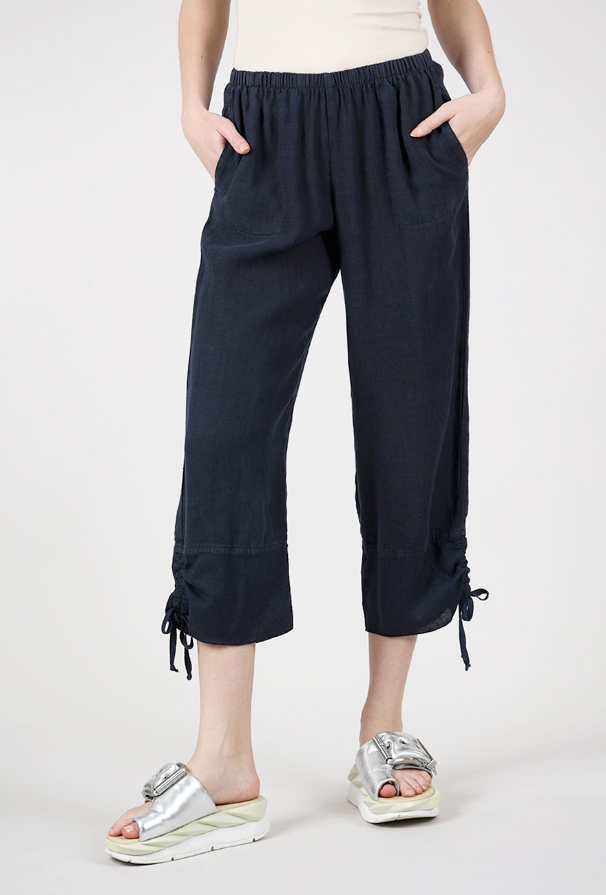Fenini Mesh Hem Linen Pant, Ink 
