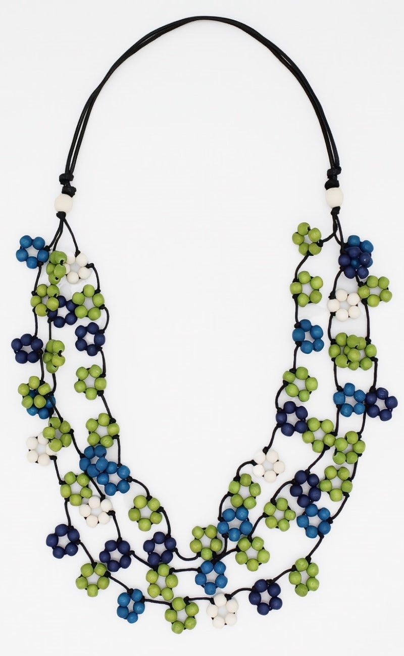 Sylca Designs Petite Flower Necklace, Blue/Green 