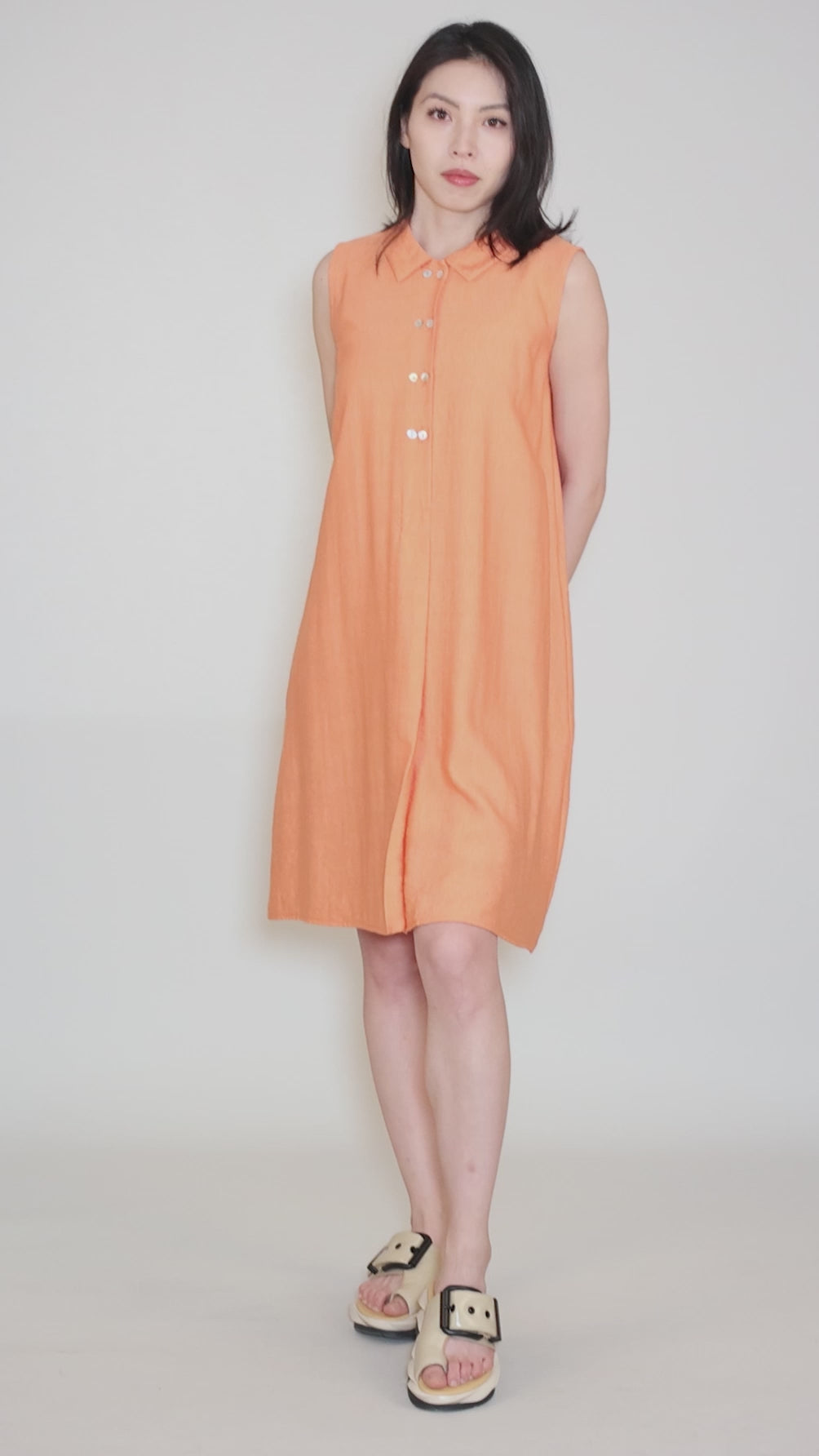 Twinbutton Dress, Apricot Angle 5