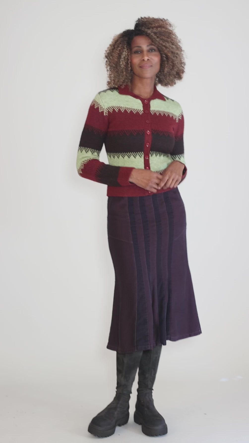 Polo Collar Cardie, Bordeaux Mix Angle 5