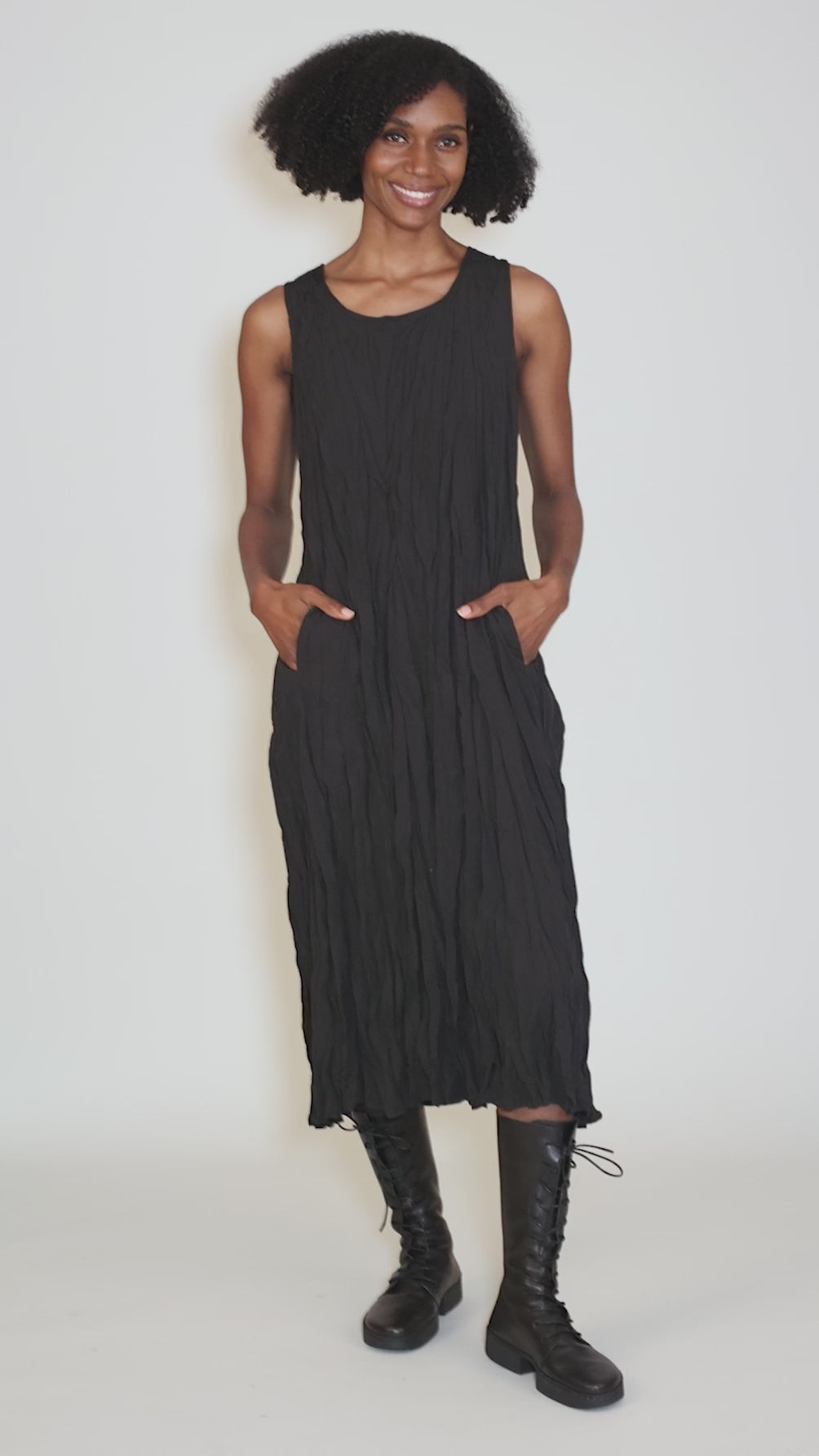 Crinkle Column Dress, Black Angle 5