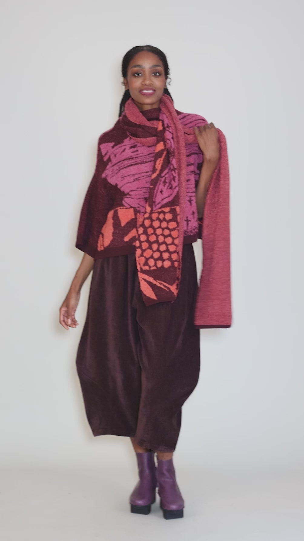 Double Face Lofted Stole, Plum/Pink Angle 3