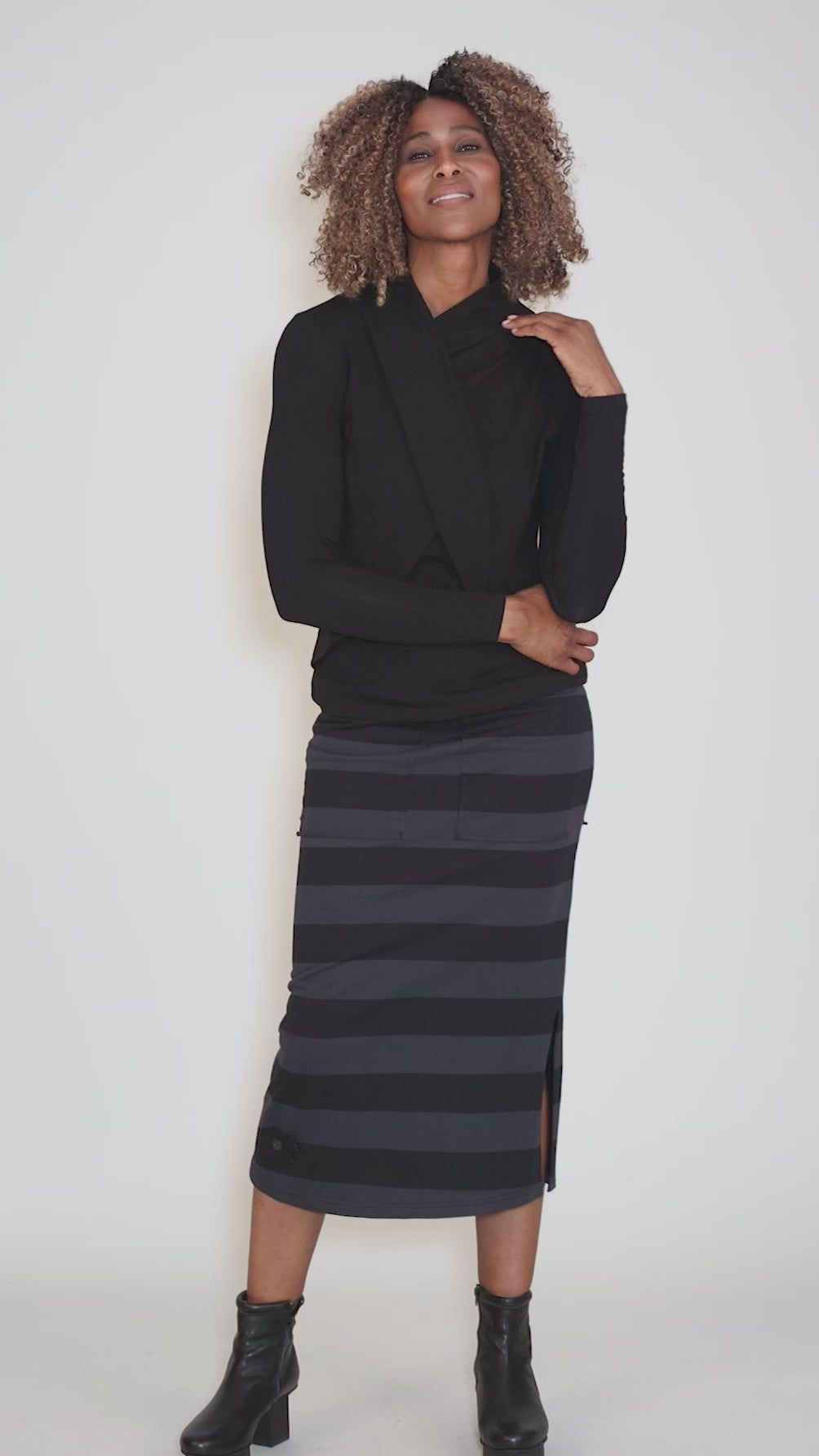 Drape Front Knit Top, Black Angle 5