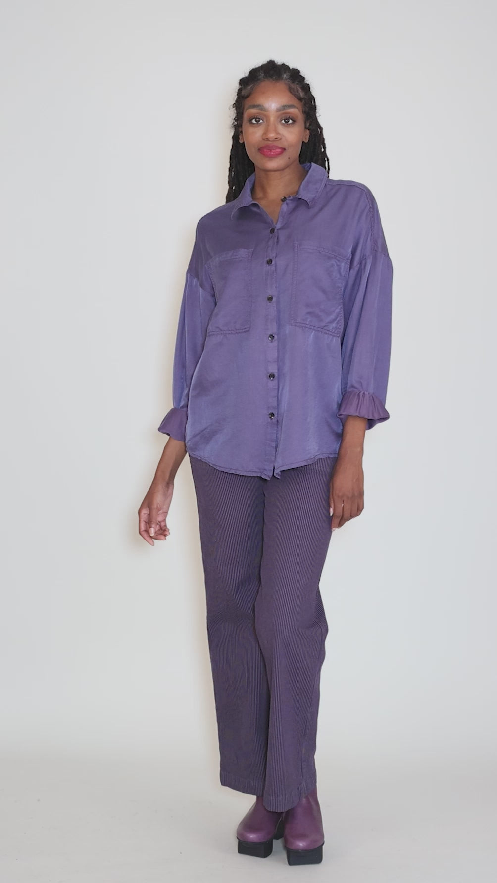 Whispering Silk Shirt, Grape Angle 5