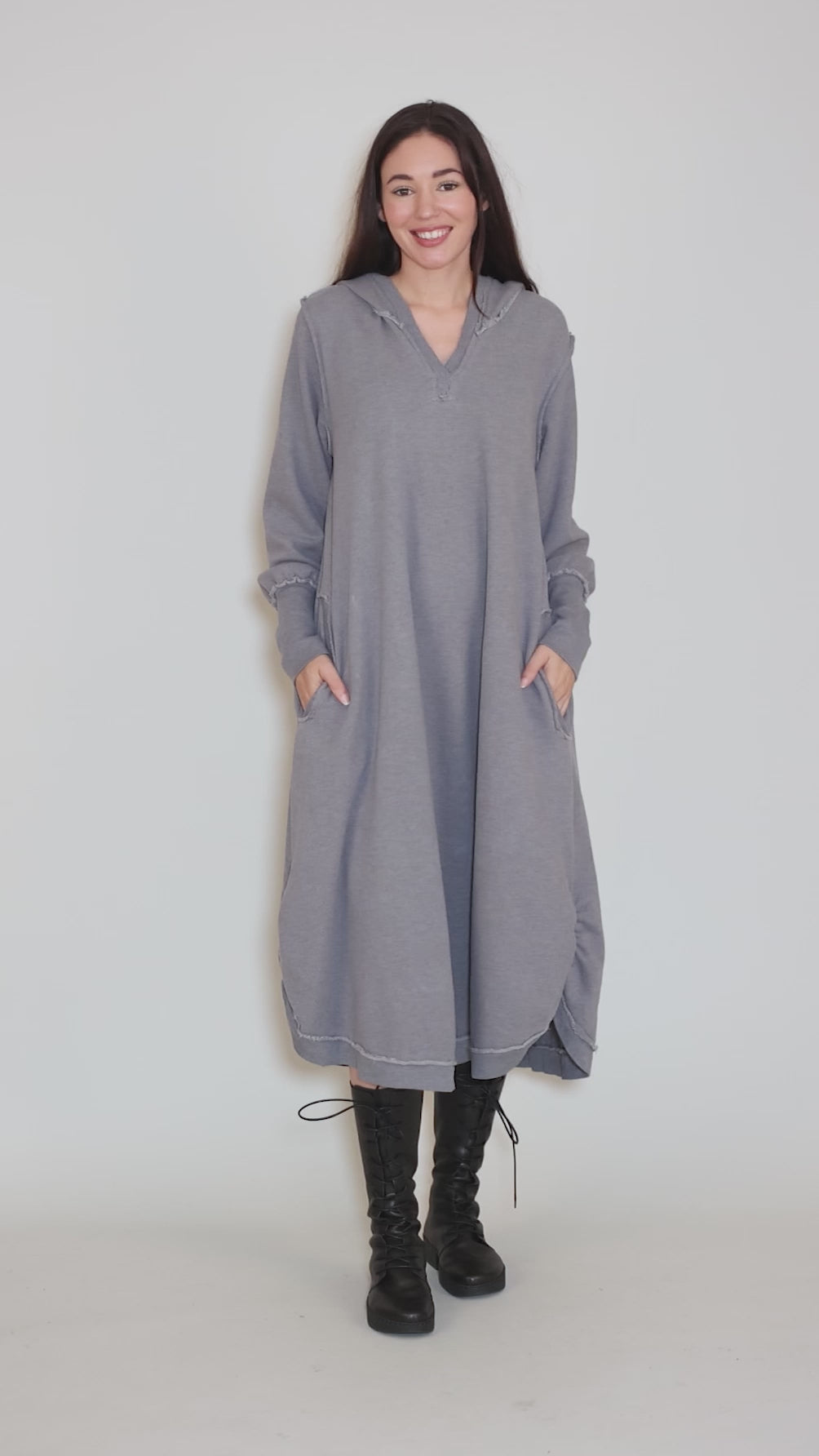 Cozy Hoodie Dress, Heather Mist Angle 5