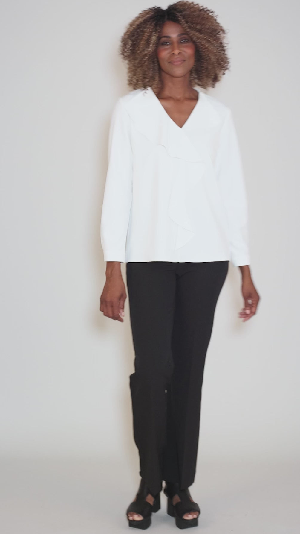 Crepe Cascade Blouse, Ivory Angle 5