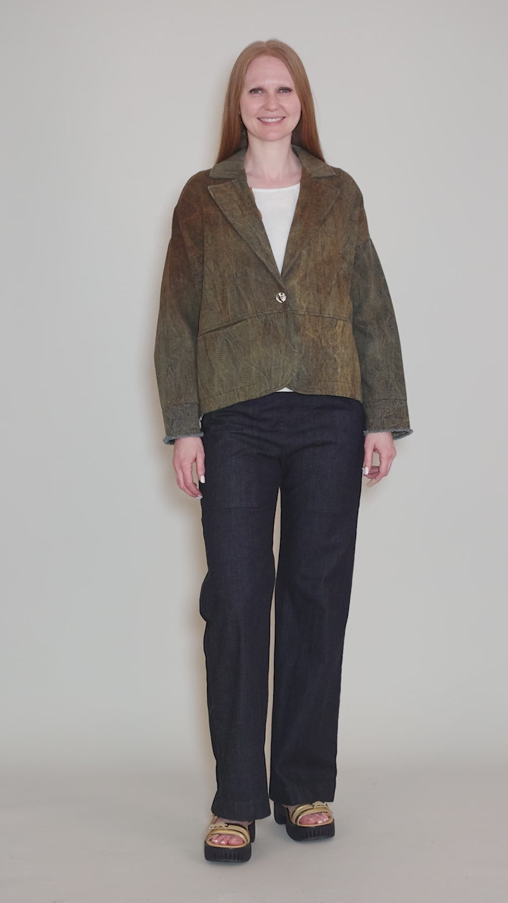 Hand-Dyed Denim Boxy Blazer, Bronze Tabac Angle 5