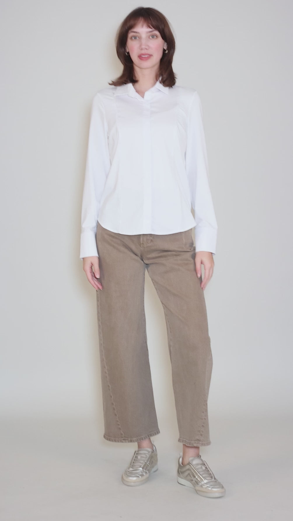 Knit Mix Hidden Placket Shirt, Whtie Angle 5