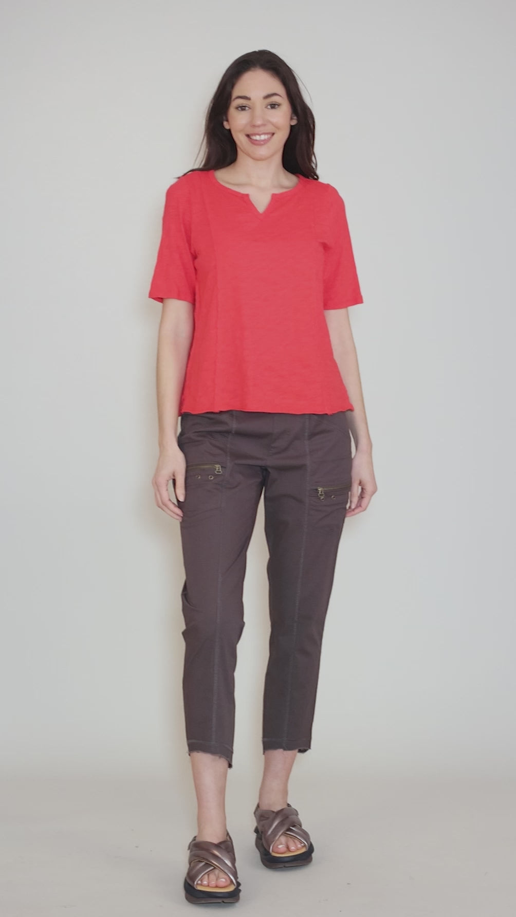 Half Sleeve Split Vee Tee, Fiery Glow Angle 5