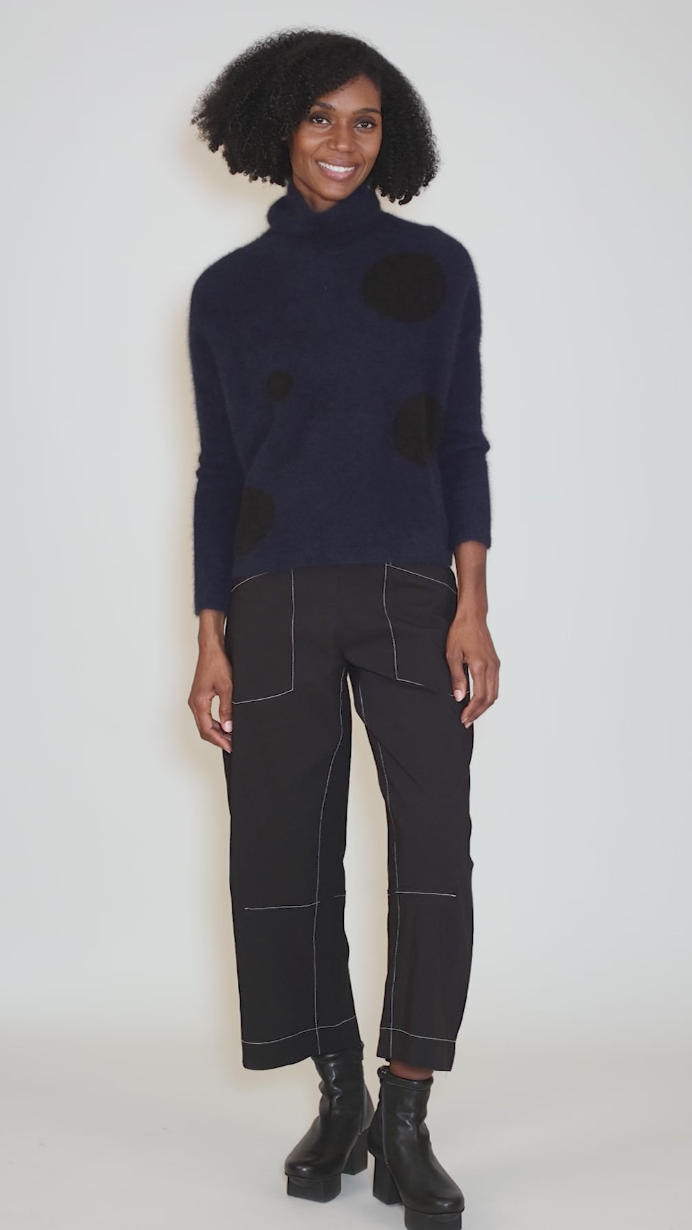 Subtle Dot Raccoon Tneck, Midnight/Black Angle 5