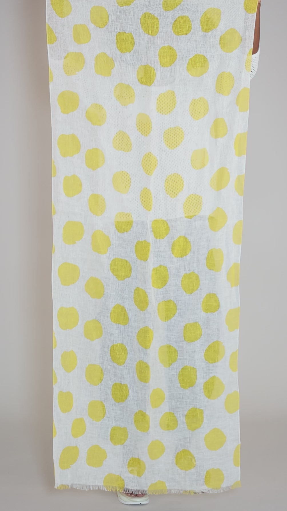Big Smudge Dot Linen Scarf, Yellow Angle 3