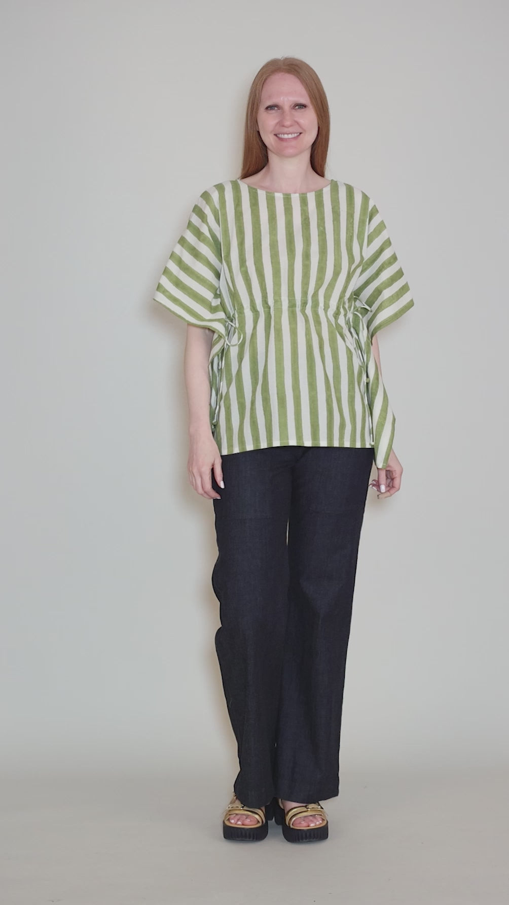 Darcey Caftan Top, Green Stripe Angle 5